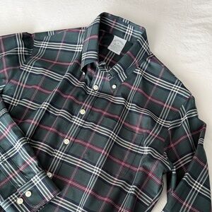 Brooks Brothers Milano Fit Dark Green, Navy and Red Plaid Shirt
